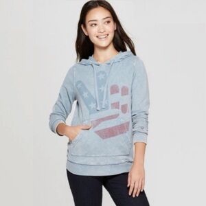 Junk Food Peace Sign American Flag Sweatshirt Long Sleeve Distressed Hoodie L